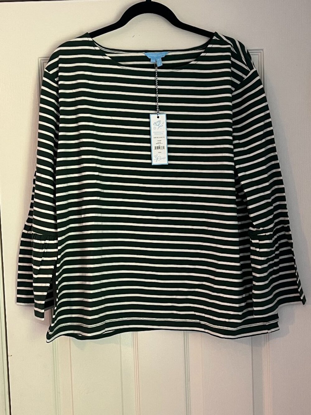 NWT Draper James Green and White Striped Long-Sleeve Top